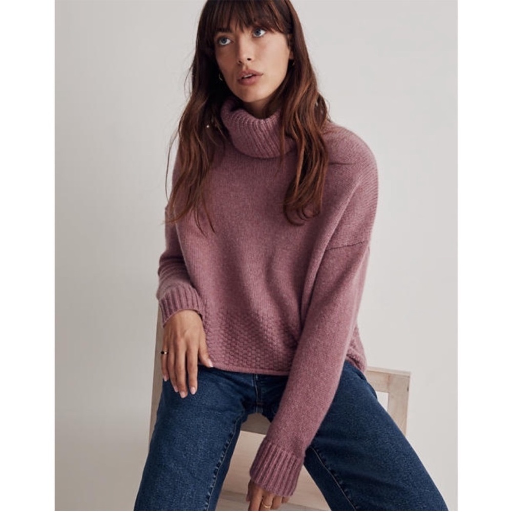 Madewell Sadler merino wool blend turtleneck sweater in pink, XS